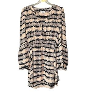 Parker Pleated Tie-Dye Reptile Print Layered Flare Bell Sleeve Tiered Mini Dress